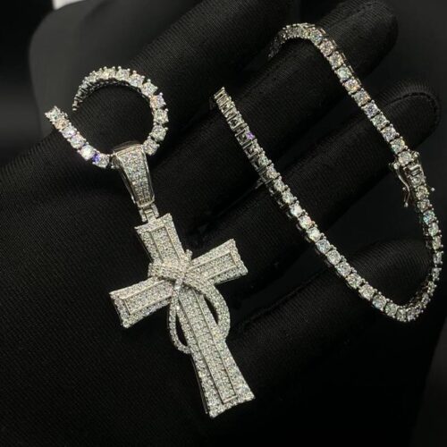 Vvs Mossainite Diamond Cross Pendant and Tennis Necklace 💎