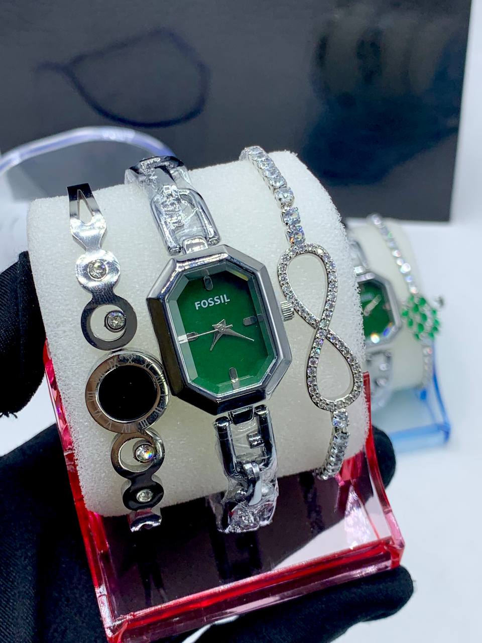 Female Fossil Watch and Bracelets Set