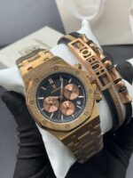 POEDAGAR Gold Octagonal Chronograph and Bracelet Set
