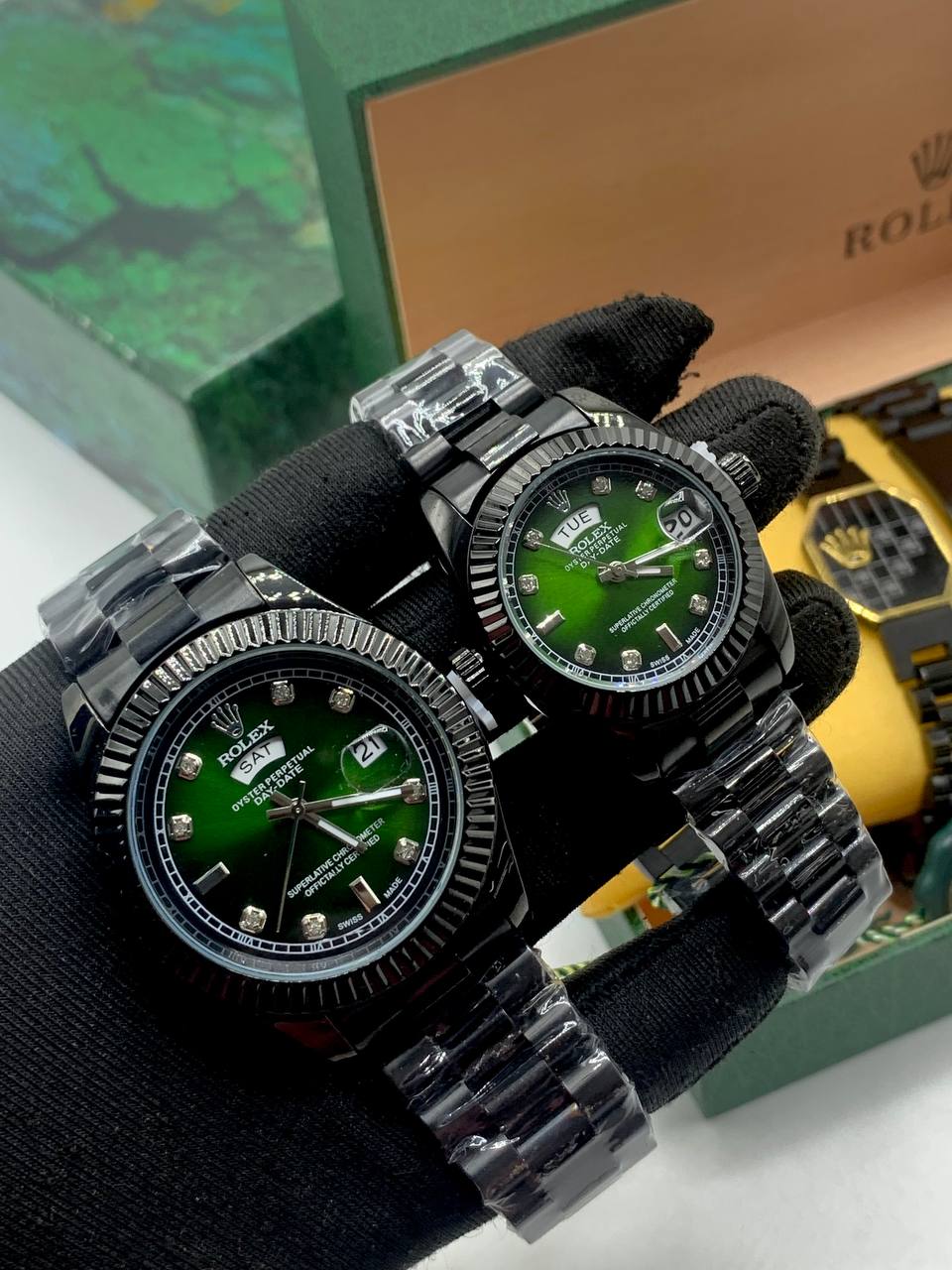 Rolex All-Black Couple’s Day-Date Set with Matching Bracelet - Image 2
