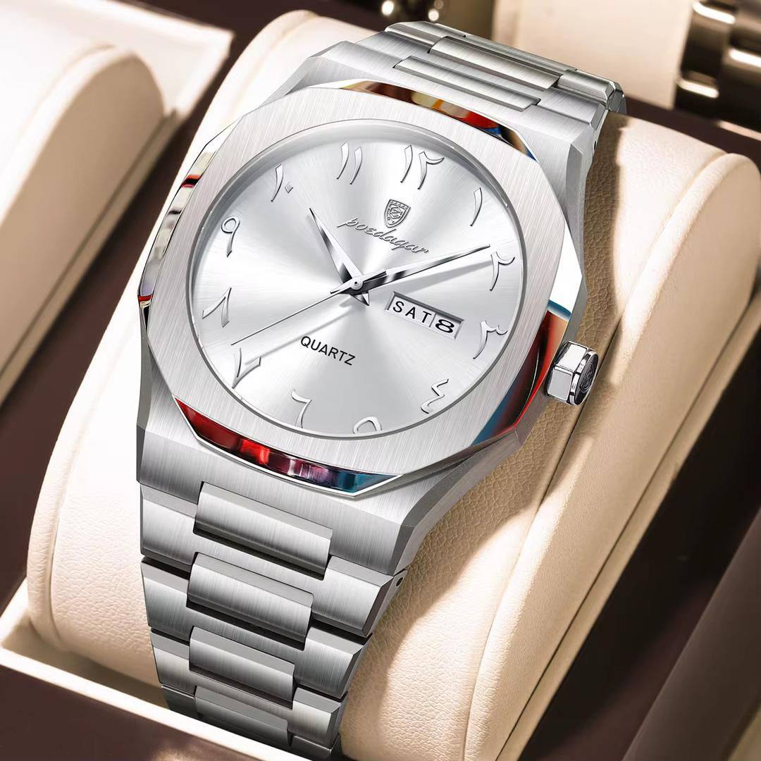 POEDAGAR Modern Classic Silver Sunburst Timepiece - Image 2